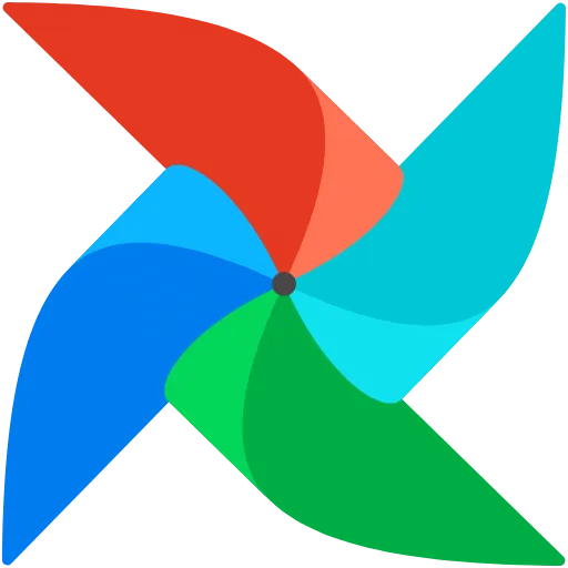 Pin à vent aux couleurs vives avec un centre rouge, bleu et vert, sur fond blanc